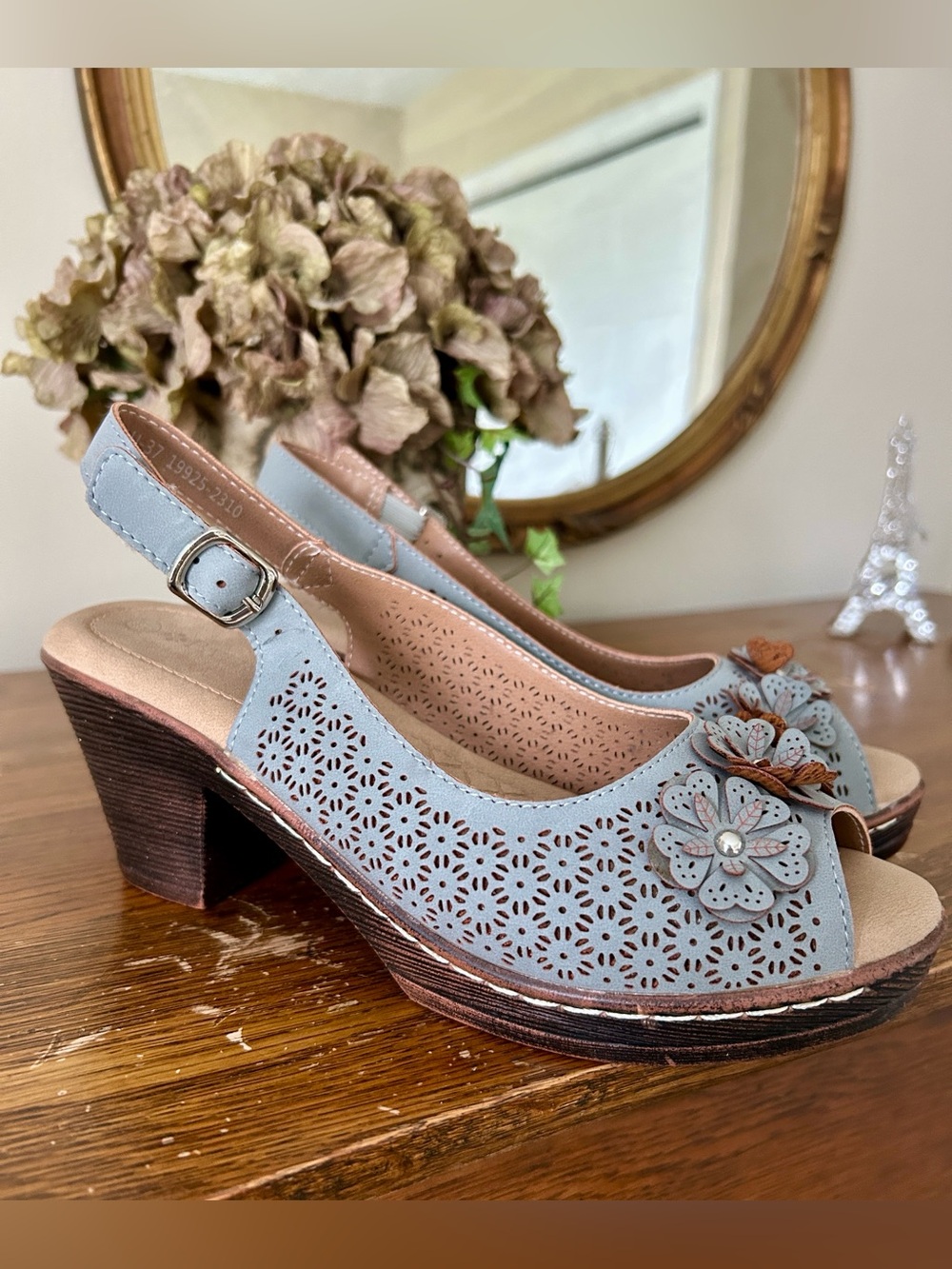 NEW Patrizia blue and silver cutout  platform sandals